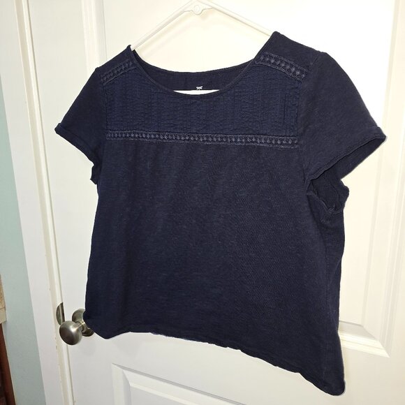 Talbots Tops - Talbots Top Navy Blue Embroidered Short Sleeve Size Large Cotton